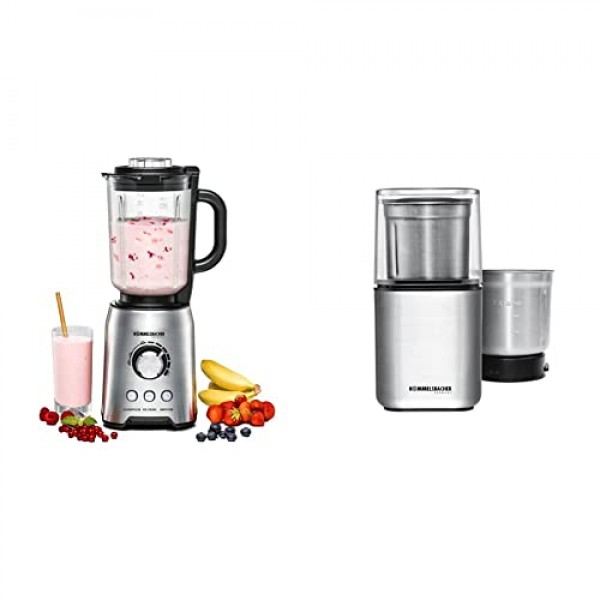ROMMELSBACHER MX 1250 스탠드 믹서, 1200, 스테인리스 스틸, 1.75 리터 및 향신료 및 커피 분쇄기, 임팩트 나이프와 특수 나이프가 포함된 EGK 200-2 스테인리스 스틸 용기, 용량 7