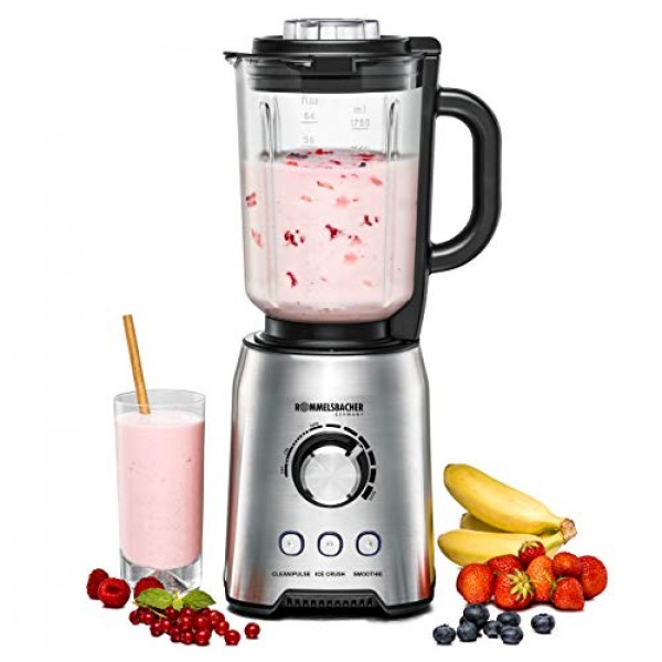 ROMMELSBACHER MX 1250 스탠드 믹서, 1200, 스테인리스 스틸, 1.75 리터 및 향신료 및 커피 분쇄기, 임팩트 나이프와 특수 나이프가 포함된 EGK 200-2 스테인리스 스틸 용기, 용량 7