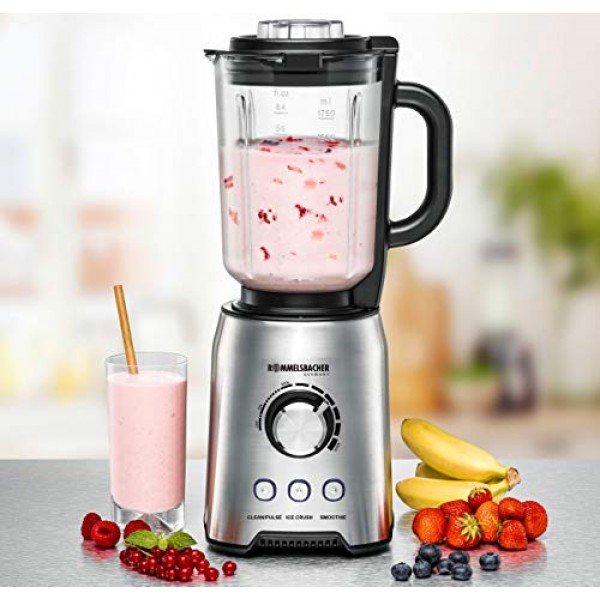 ROMMELSBACHER MX 1250 스탠드 믹서, 1200, 스테인리스 스틸, 1.75 리터 및 향신료 및 커피 분쇄기, 임팩트 나이프와 특수 나이프가 포함된 EGK 200-2 스테인리스 스틸 용기, 용량 7