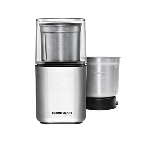 ROMMELSBACHER MX 1250 스탠드 믹서, 1200, 스테인리스 스틸, 1.75 리터 및 향신료 및 커피 분쇄기, 임팩트 나이프와 특수 나이프가 포함된 EGK 200-2 스테인리스 스틸 용기, 용량 7