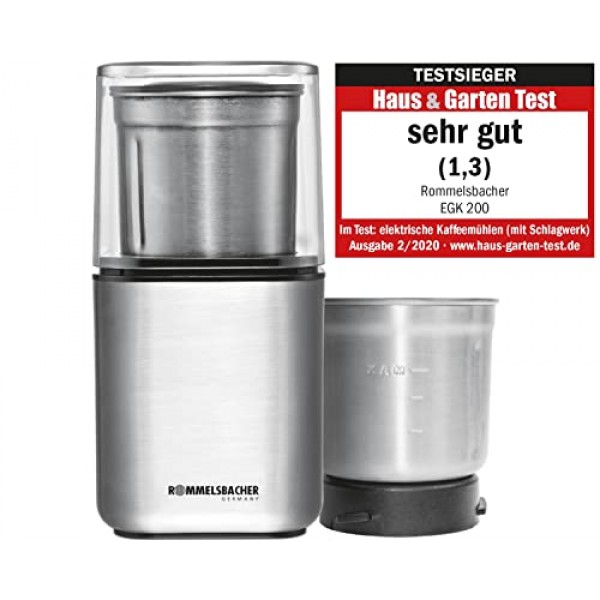ROMMELSBACHER MX 1250 스탠드 믹서, 1200, 스테인리스 스틸, 1.75 리터 및 향신료 및 커피 분쇄기, 임팩트 나이프와 특수 나이프가 포함된 EGK 200-2 스테인리스 스틸 용기, 용량 7