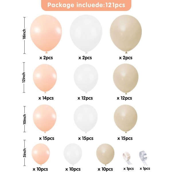CHMMY 풍선 화환 핑크 베이지 121PCS 풍선 화환 결혼식, 생일 파티 장식, 베이비 샤워, 성별 공개 파티 배경 장식, 약혼, Boho 파티 장식