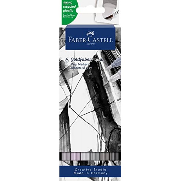 Faber-Castell Goldfaber Aqua Dual Marker - Wallet of 6 - Shades of grey Multi Fine
