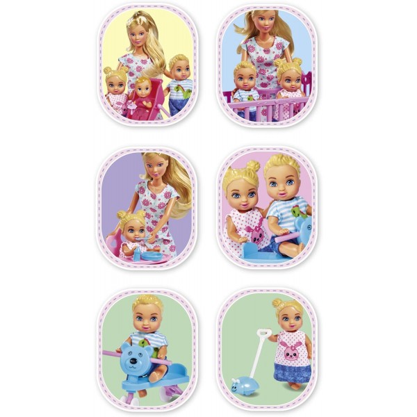 Simba 105736350 아기 3명, 침대, 유모차, 높은 의자, 유아용 시트 및 많은 액세서리가 있는 스테피 러브 베이비 월드 인형, 29cm, 3세부터