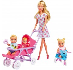 Simba 105736350 아기 3명, 침대, 유모차, 높은 의자, 유아용 시트 및 많은 액세서리가 있는 스테피 러브 베이비 월드 인형, 29cm, 3세부터