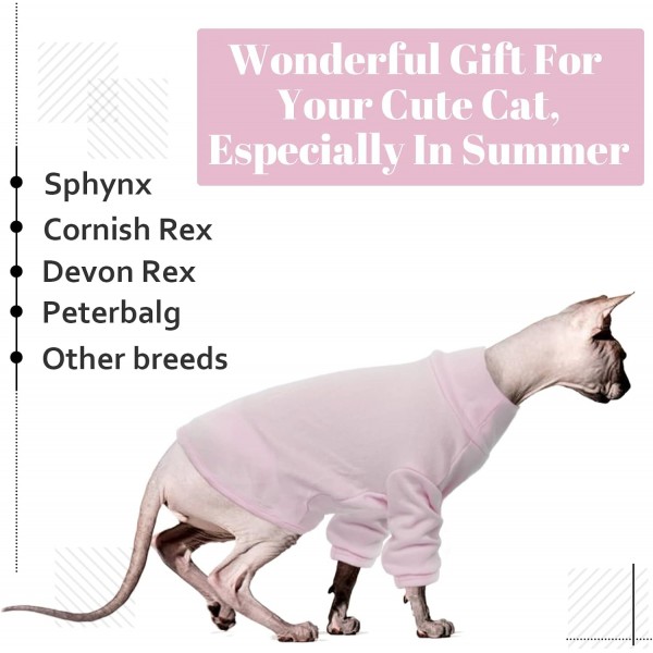 Hjumarayan Sphynx 고양이 옷 여름 털이 없는 고양이 옷, 면 고양이 의상, 통기성 고양이 옷 고양이 잠옷 Sphynx, Cornish Rex, Devon Rex, Peterbalg(Pink,XS) XS(2-3lbs) 핑크