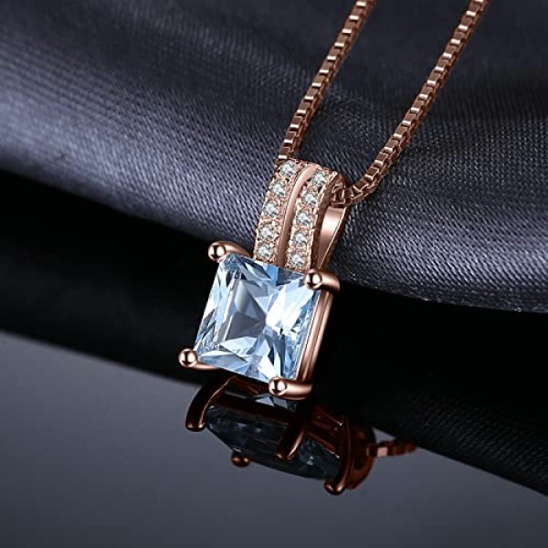 JewelryPalace 프린세스 컷 1.2ct 천연 블루 토파즈 목걸이 펜던트 45 cm 주얼리 세트 여성용 925 실버 목걸이 여성용 스퀘어 보석 걸스, 스톤이 있는 체인 여성용 로즈 골드 