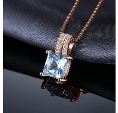 JewelryPalace 프린세스 컷 1.2ct 천연 블루 토파즈 목걸이 펜던트 45 cm 주얼리 세트 여성용 925 실버 목걸이 여성용 스퀘어 보석 걸스, 스톤이 있는 체인 여성용 로즈 골드 