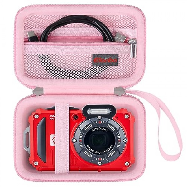 KODAK PIXPRO WPZ2 견고한 방수 디지털 카메라용 휴대용 케이스, 충격 방지 WiFi 4K 비디오 디지털 카메라 보관 커버 가방, 배터리 충전기 메모리 카드에 맞는 메쉬 포켓. 분