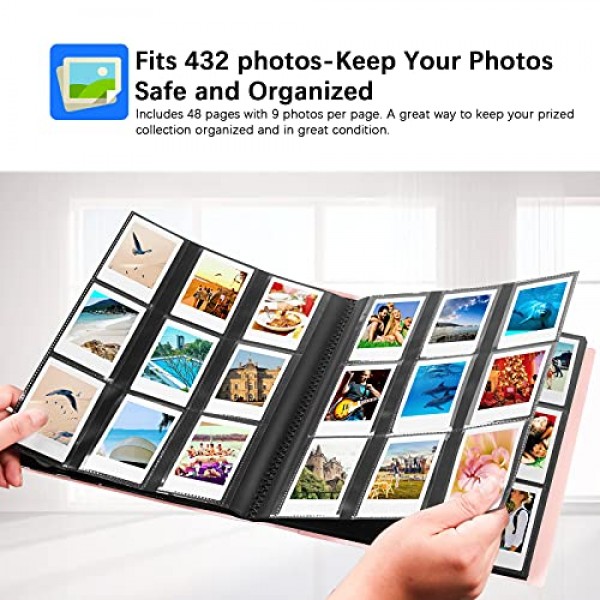 Fujifilm Instax Mini 카메라, 폴라로이드 카메라용 432 포켓 사진 앨범, Fujifilm Instax Mini 11 90 70 9 8+ 8 LiPlay 즉석 카메라, Polaroid Snap SnapTouch PIC-300 Z2300 즉석 카메라(핑크)