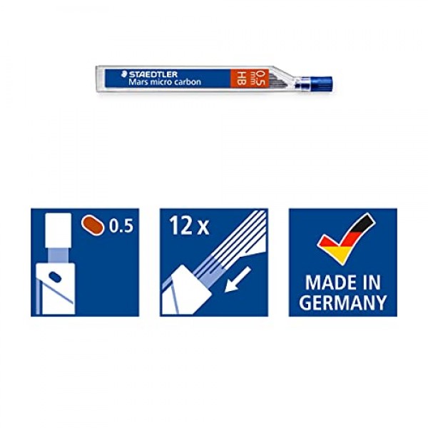 Staedtler Micro Mars 카본 샤프 펜슬 심, 0.5mm, HB, 60mm x 12(250 05 HB)