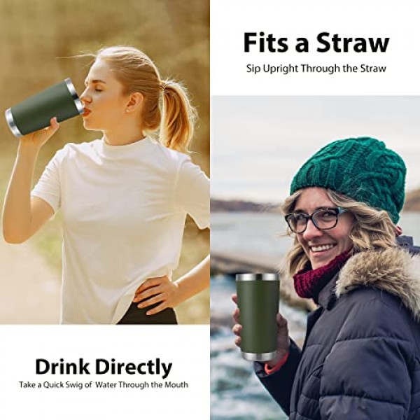 DOMICARE 20oz 스테인리스 스틸 텀블러 벌크(뚜껑 포함), 이중벽 진공 단열 여행용 머그, 분말 코팅 커피 컵, 육군 녹색, 1팩