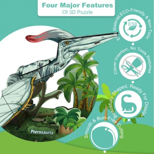 3D 공룡 퍼즐 세트, 6 팩 Stegosaurus, Tyrannosaurus Rex, Stegosaurus, Diplodocus, Plesiosaur, Triceratops, Pterosaur, 소년 선물 연령 7 8 9 용 모델 키트 용 197 Pcs 퍼즐