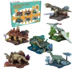 3D 공룡 퍼즐 세트, 6 팩 Stegosaurus, Tyrannosaurus Rex, Stegosaurus, Diplodocus, Plesiosaur, Triceratops, Pterosaur, 소년 선물 연령 7 8 9 용 모델 키트 용 197 Pcs 퍼즐