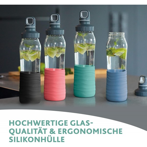 Emsa N31002 Drink2Go 유리 마시는 병 | 용량: 0.7리터 | 스크류 캡 | 아쿠아 블루