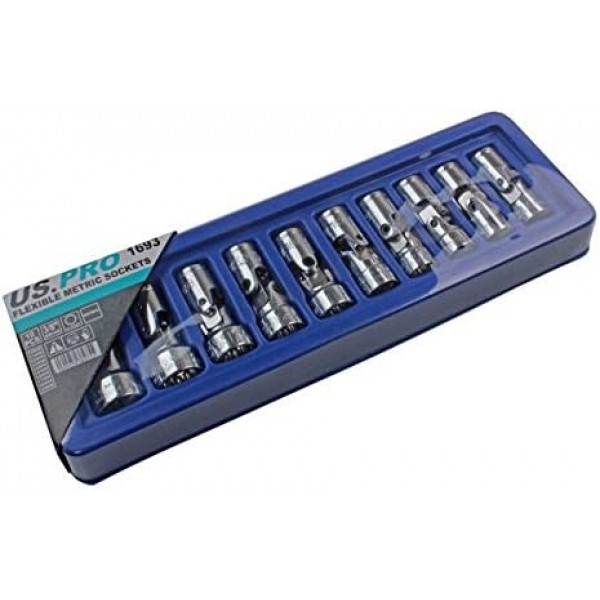 US Pro 10 Pc 12 Point 3/8 Dr Flexible Universal Joint Socket Set 10mm -19mm UJ Flexi B1693