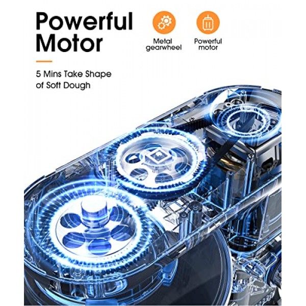 Facelle 푸드 프로세서, 반죽기, 1500W, 반죽기, 혼합기(6.2L 스테인리스 스틸 보울 포함), 6단계, 거품기, 반죽 후크, 비터 및 비터를 포함한 저소음 반죽 반죽기