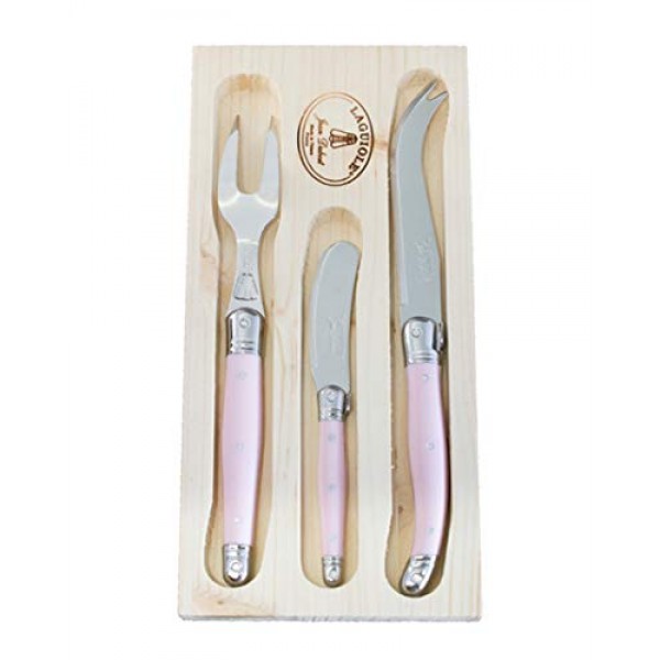 Jean Dubost Laguiole 치즈 나이프 버터 스프레더 세트, 스테인레스 스틸 블레이드, 핑크