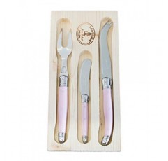 Jean Dubost Laguiole 치즈 나이프 버터 스프레더 세트, 스테인레스 스틸 블레이드, 핑크