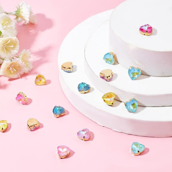 Dicosmetic 60pcs 6 색 바느질 라인 석 심장 크리스탈 라인 석 심장 모양 DIY 쥬얼리에 대 한 골드 도금 클로와 보석 라인 석을 바느질 Comstumes 가방 신발 공예 Heart-6 Colors-60pcs