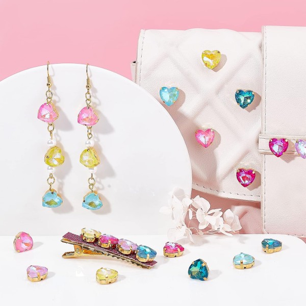 Dicosmetic 60pcs 6 색 바느질 라인 석 심장 크리스탈 라인 석 심장 모양 DIY 쥬얼리에 대 한 골드 도금 클로와 보석 라인 석을 바느질 Comstumes 가방 신발 공예 Heart-6 Colors-60pcs