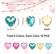 Dicosmetic 60pcs 6 색 바느질 라인 석 심장 크리스탈 라인 석 심장 모양 DIY 쥬얼리에 대 한 골드 도금 클로와 보석 라인 석을 바느질 Comstumes 가방 신발 공예 Heart-6 Colors-60pcs