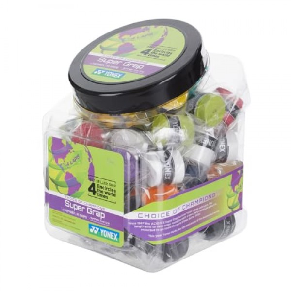 YONEX 슈퍼 GRAP 테니스 오버그립 60피스 버킷, 다양한 색상