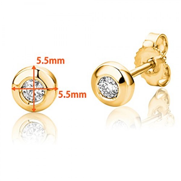 Orovi Jewelry 여성용 라운드 솔리테어 스터드 이어링, 베젤 세팅에 천연 브릴리언트 컷 다이아몬드 0.15CT 2개 화이트 골드/옐로우 골드 9캐럿(375) 골드로 제작된 시대를 초