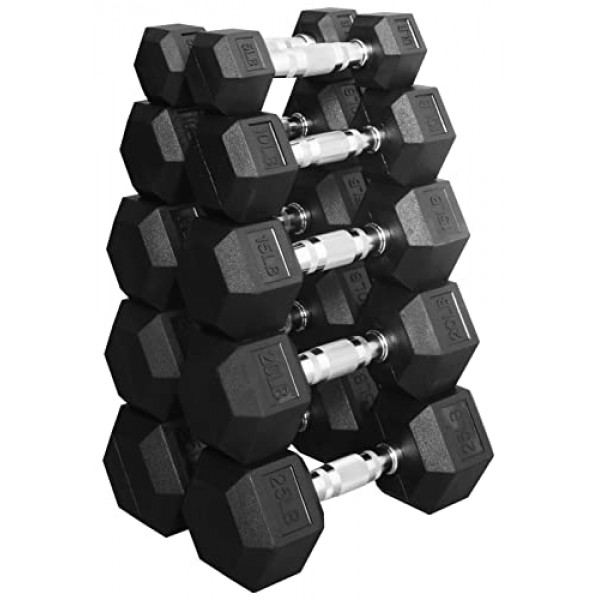 시그니처 피트니스 고무로 포장된 육각형 덤벨, 쌍 또는 세트, 여러 패키지