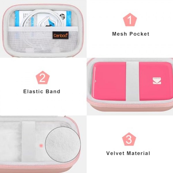 KODAK Step/Kodak Step 슬림 인스턴트 모바일 포토 미니 프린터용 Canboc 휴대용 케이스, 인화지와 USB 케이블에 맞는 메쉬 포켓, 로즈 골드(케이스만)