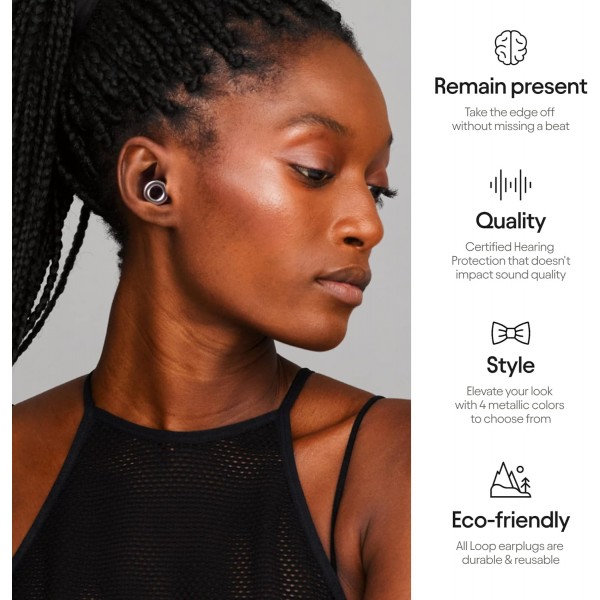 Loop Experience High Fidelity 이어 플러그 – 소음 감소, 콘서트, 작업, 음악가, 오토바이 및 소음 민감도용 – XS, S, M, L의 실리콘 이어 팁 – 18dB 노이즈 캔슬링 - 골드