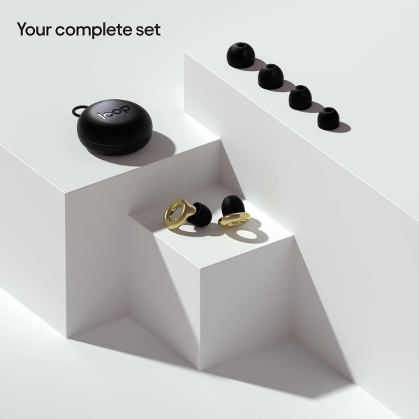 Loop Experience High Fidelity 이어 플러그 – 소음 감소, 콘서트, 작업, 음악가, 오토바이 및 소음 민감도용 – XS, S, M, L의 실리콘 이어 팁 – 18dB 노이즈 캔슬링 - 골드