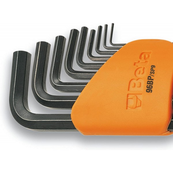 Beta 96BP/SC9 육각형 L 키 세트 작업장 도구(9개, 브래킷 포함, 곡선형, 크롬 도금, 구형 헤드 포함, 고저항, 이탈리아산), 무연탄