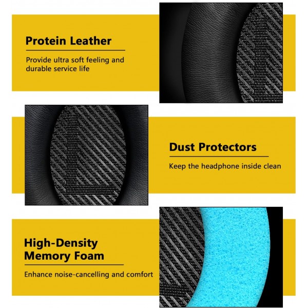 헤드폰 교체용 이어 패드, Bose QuietComfort QC15 QC25 QC2 QC35II QC35/ Ae2 Ae2i Ae2w SoundTrue 오버이어 헤드폰 부드러운 가죽(검은색)과 호환되는 Bose 이어패드용 이어 패드