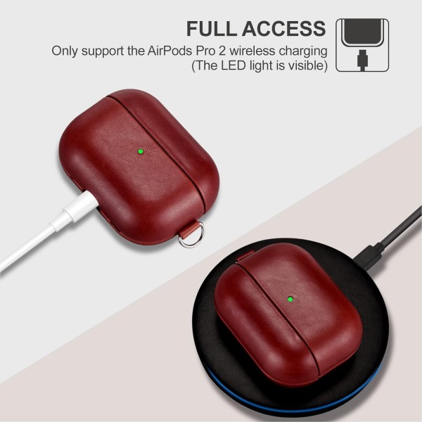 AirPods Pro 2 2022용 가죽 케이스, AirPods Pro 2용 ICARERFAMILY 프리미엄 정품 가죽 충격 방지 보호 케이스 구멍이 있는 이어폰 충전 케이스(LED 표시) 지원 무선 충전기-스트랩이