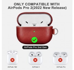 AirPods Pro 2 2022용 가죽 케이스, AirPods Pro 2용 ICARERFAMILY 프리미엄 정품 가죽 충격 방지 보호 케이스 구멍이 있는 이어폰 충전 케이스(LED 표시) 지원 무선 충전기-스트랩이