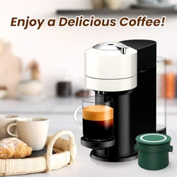 재사용 가능한 Nespresso Vertuo 포드용 재사용 가능한 Vertuo 캡슐 세트, 100개 알루미늄 호일 씰 뚜껑 및 브러시 뚜껑 오프너가 포함된 업그레이드된 트위스트 홀더, Vertuolin