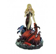 Veronese 디자인 수지 동상 James Ryman Dragon Bathers 동상 4.5 X 7.5 X 4 인치 레드