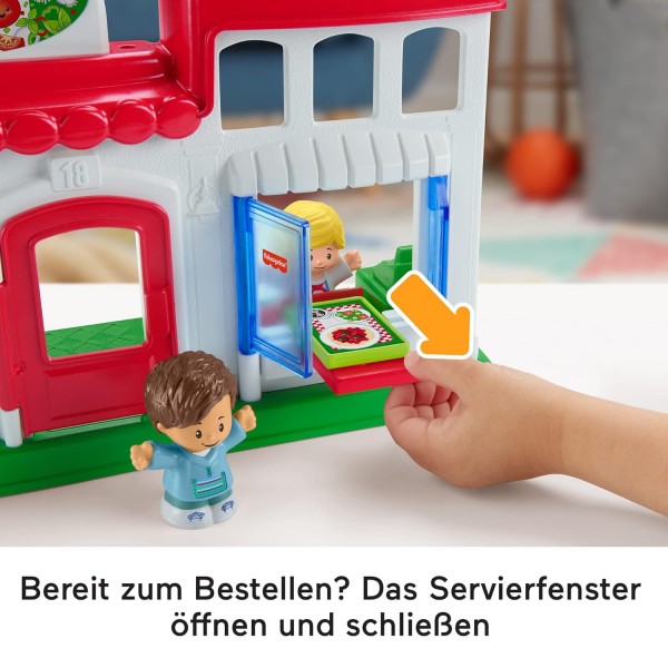 Fisher-Price HBR79 - 1~5세 어린이를 위한 3개의 피규어와 액세서리가 포함된 작은 피플 피자 가게 플레이 세트