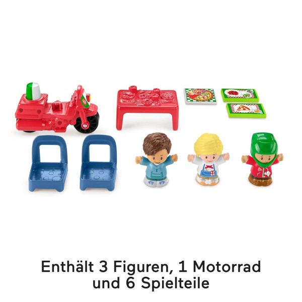 Fisher-Price HBR79 - 1~5세 어린이를 위한 3개의 피규어와 액세서리가 포함된 작은 피플 피자 가게 플레이 세트