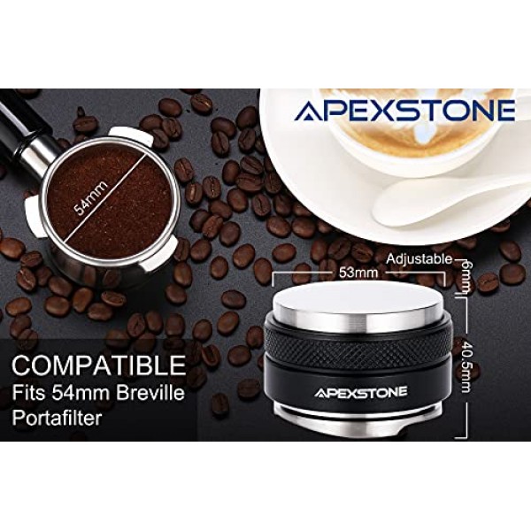 Apexstone 53mm 커피 분배기 및 탬퍼, 53mm 커피 분배기 및 핸드 탬퍼, 54mm Breville Portafilter용 듀얼 헤드 커피 레벨러, 조절 가능한 깊이