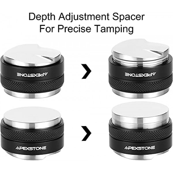 Apexstone 53mm 커피 분배기 및 탬퍼, 53mm 커피 분배기 및 핸드 탬퍼, 54mm Breville Portafilter용 듀얼 헤드 커피 레벨러, 조절 가능한 깊이