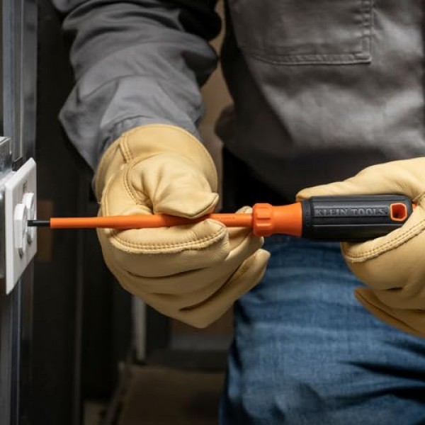 Klein Tools 6826INS 절연 드라이버, 6인치 섕크가 있는 1000V 1/4인치 캐비닛 팁 드라이버, 팁 식별자, 쿠션 그립 핸들