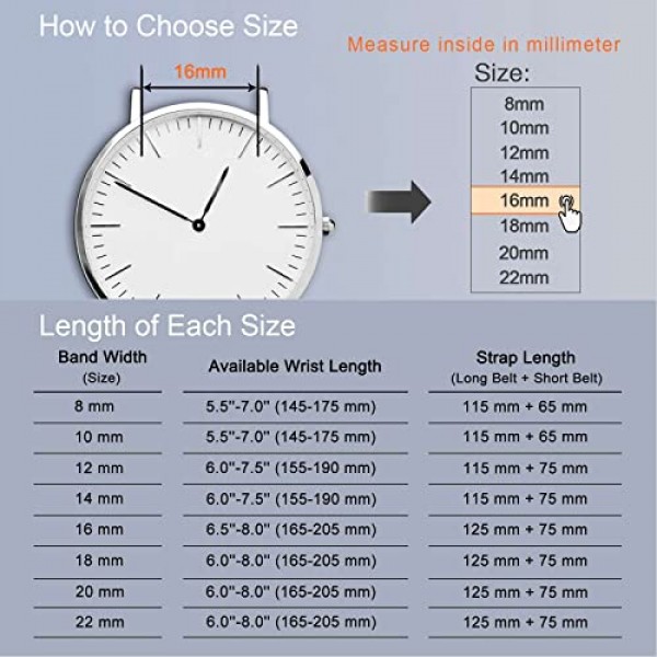 WOCCI 우아한 시계 밴드, 남성용 및 여성용 정품 가죽 교체 스트랩, 밴드 폭 8mm 10mm 12mm 14mm 16mm 18mm 20mm