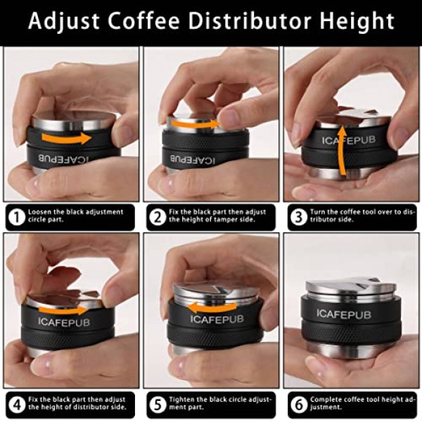 53mm 커피 분배기 및 탬퍼, 에스프레소 분배 도구, 바리스타 핸드 탬퍼, WDT 도구 Breville 포터필터와 호환되는 커피 레벨러 54mm, 양면, 깊이 조절 가능