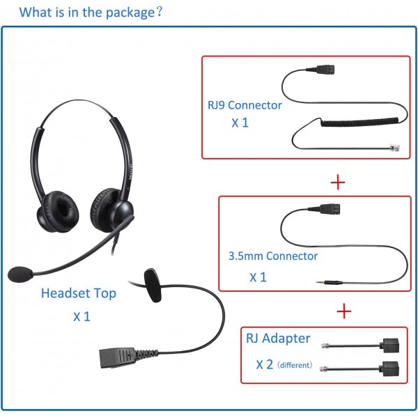 마이크 잡음 제거 기능이 있는 Mairdi 전화 헤드셋, RJ11이 있는 듀오 사무실 콜 센터 헤드폰 및 Yealink Grandstream 유선 전화 및 휴대폰 PC 노트북 태블릿 Duo 510DSA용 3.5mm 잭
