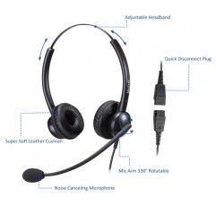 마이크 잡음 제거 기능이 있는 Mairdi 전화 헤드셋, RJ11이 있는 듀오 사무실 콜 센터 헤드폰 및 Yealink Grandstream 유선 전화 및 휴대폰 PC 노트북 태블릿 Duo 510DSA용 3.5mm 잭