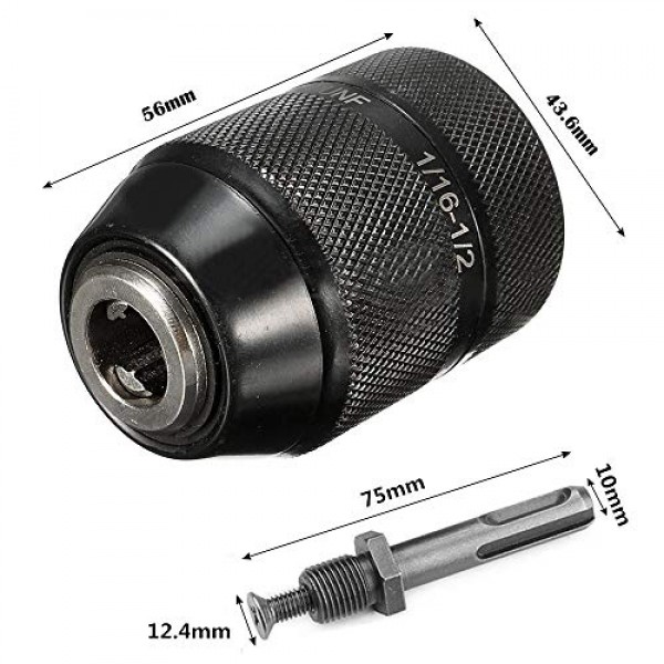 1/2 -20UNF 2-13MM 용량 충격 열쇠가없는 드릴 척 드릴링 어댑터 변환기 (잠금 장치 및 SDS 플러스 생크 어댑터 하드웨어 도구 포함)