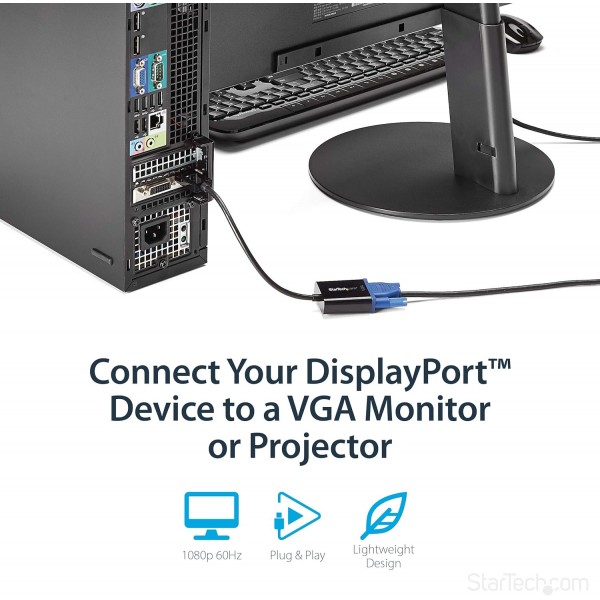 StarTech.com DisplayPort - VGA 어댑터 - 활성 DP - VGA 변환기 - 1080p 비디오 - DP/DP++ 소스 - VGA 모니터 케이블 어댑터 - DP - VGA 어댑터 동글 디지털 - 아날로그 - DP 1.2 - VGA(DP2VGA3) 표