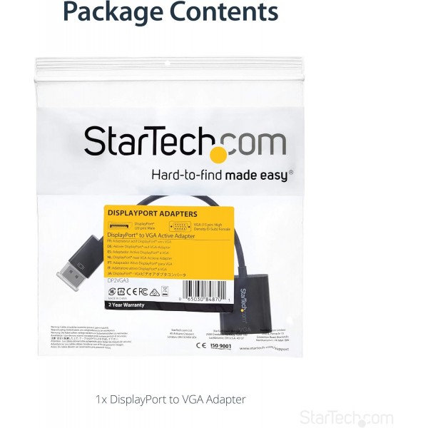 StarTech.com DisplayPort - VGA 어댑터 - 활성 DP - VGA 변환기 - 1080p 비디오 - DP/DP++ 소스 - VGA 모니터 케이블 어댑터 - DP - VGA 어댑터 동글 디지털 - 아날로그 - DP 1.2 - VGA(DP2VGA3) 표